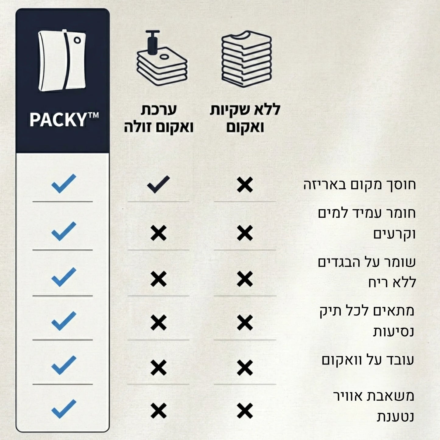 Packy - אורזים יותר, משלמים פחות (ללא משאבה)